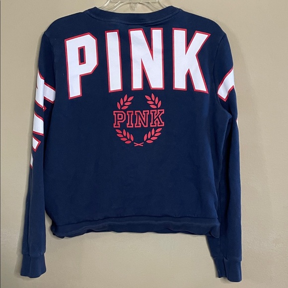 PINK Victoria's Secret Navy Sweatshirt with Red and White Accents SZ L - Picture 6 of 7